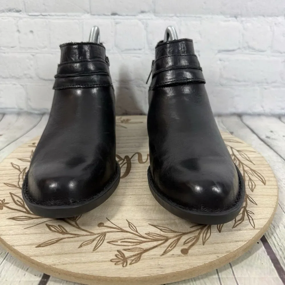 Born Kati Leather Wedge Ankle Boots Women Size 8 Black Leather Booties Western